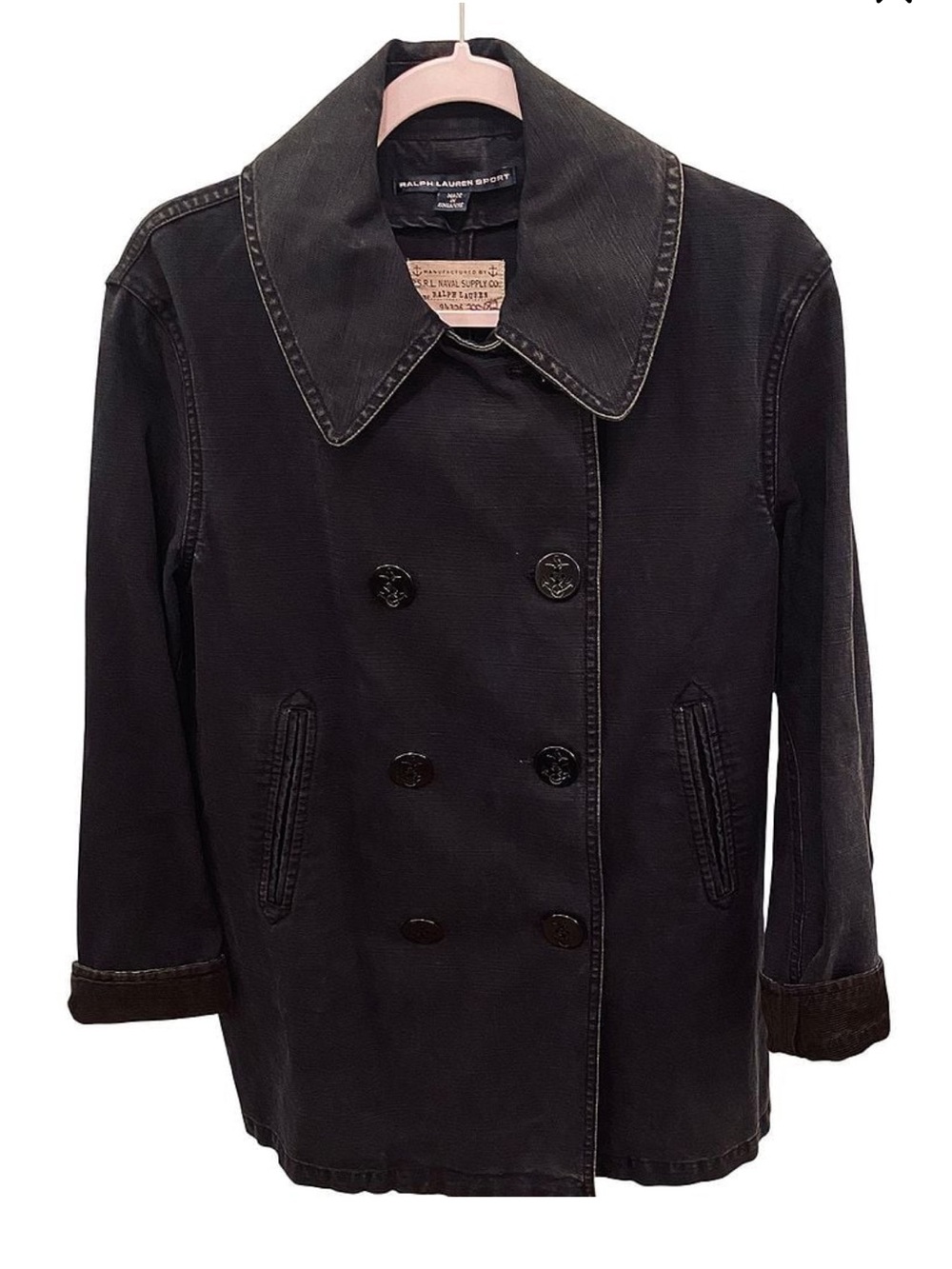 Ralph Lauren Sport Black Denim Peacoat Jacket Size Small